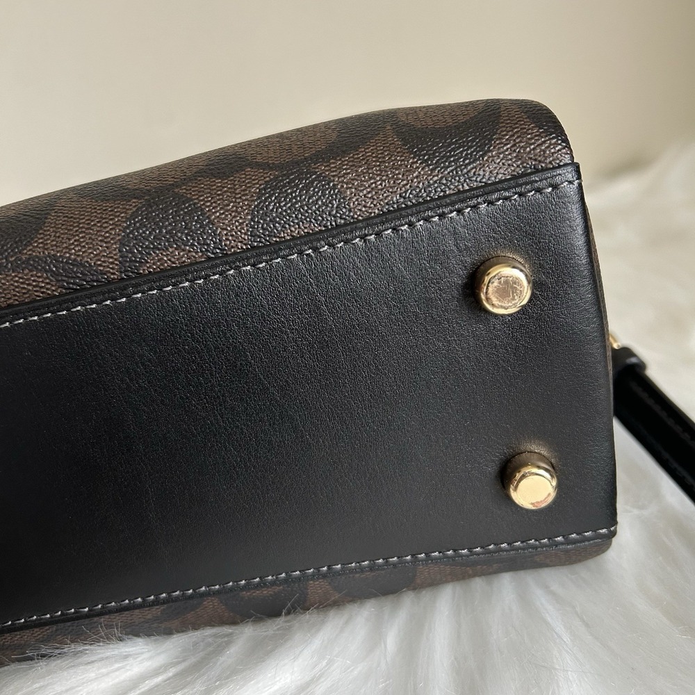 Coach Mini Darcie Carryall Brown Black Signature Canvas Leather Excellent - Picture 4 of 15